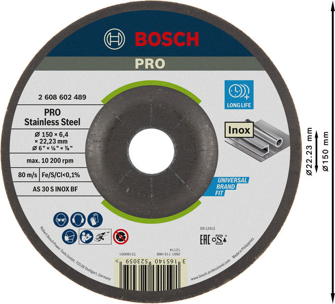 PRO Stainless Steel Schruppscheibe, 150 x 6 x 22,23&nbsp;mm Produktbild img3 L