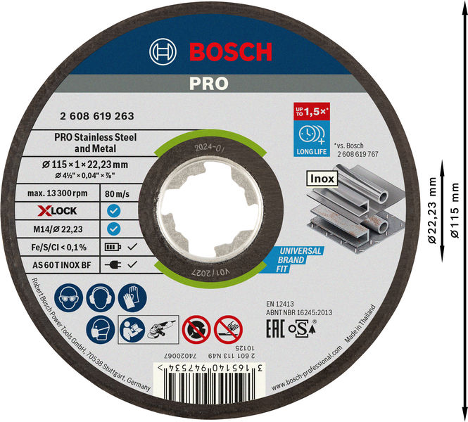 PRO Stainless Steel and Metal X-Lock Trennscheibe, 115&nbsp;x&nbsp;1&nbsp;x&nbsp;22.23&nbsp;mm, gerade Produktbild img3 L