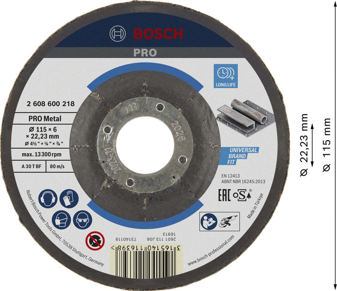 PRO Metal Schleifscheibe, 115&nbsp;x&nbsp;6&nbsp;x&nbsp;22.23&nbsp;mm, oSa Produktbild img3 L