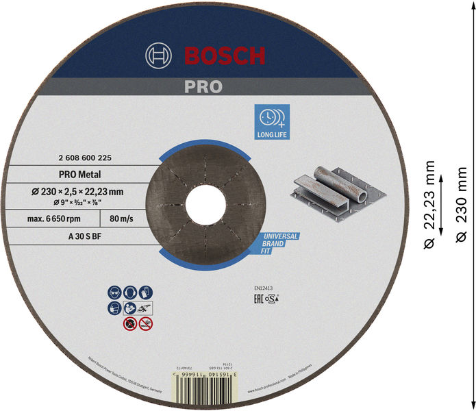 PRO Metal Trennscheibe, 230&nbsp;x&nbsp;2,5&nbsp;x&nbsp;22.23&nbsp;mm, gekröpft, oSa Produktbild img3 L