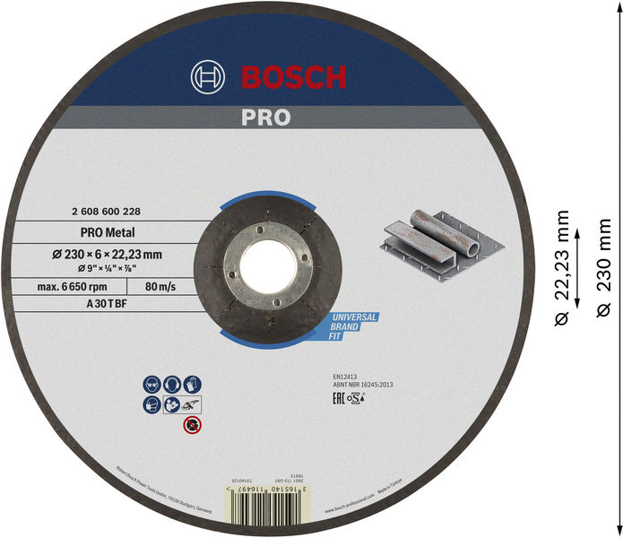 PRO Metal Schleifscheibe, 230&nbsp;x&nbsp;6&nbsp;x&nbsp;22.23&nbsp;mm, oSa Produktbild img3 L