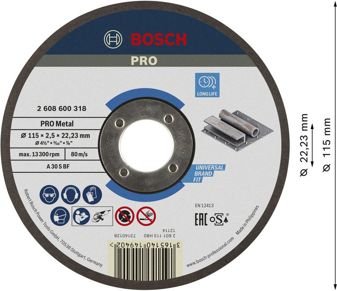 PRO Metal Trennscheibe, 115&nbsp;x&nbsp;2.5&nbsp;x&nbsp;22.23&nbsp;mm, gekröpft, oSa Produktbild img3 L