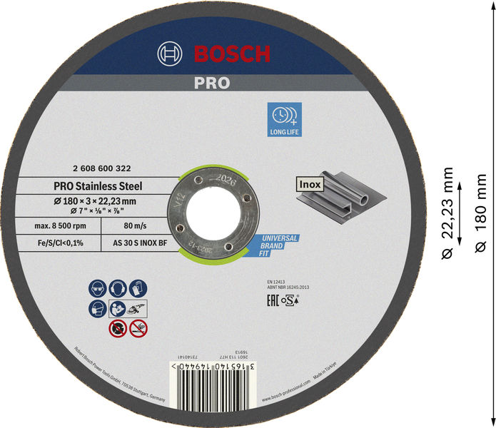 PRO Stainless Steel Trennscheibe, 180 x 3 x 22,23&nbsp;mm Produktbild img3 L