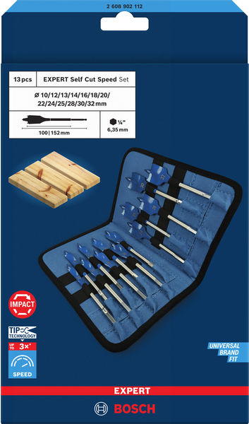 EXPERT Self Cut Speed Flachfräsbohrer-Set, 10-32 mm, 13-tlg. Produktbild img3 L
