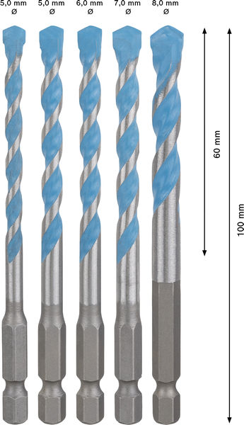 EXPERT HEX-9 Multi Construction Bohrer-Set, D= 5,5 / 6 / 6 / 7 / 8 mm, 5-tlg. Produktbild img4 L