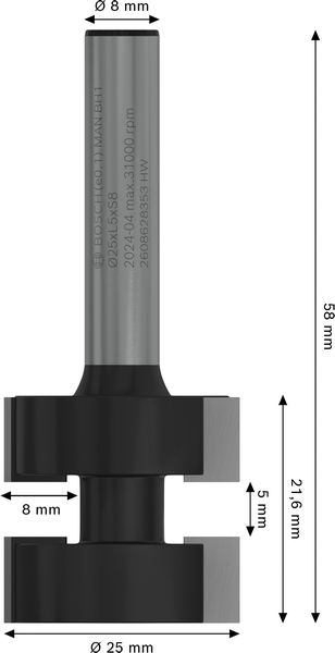 PRO T-Nutfräser, Ø 25&nbsp;x&nbsp;L&nbsp;5, Schaft 8&nbsp;mm Produktbild img5 L