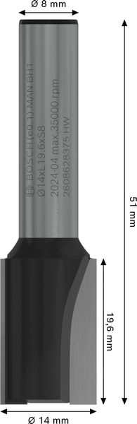 PRO Nutfräser, zweischneidig, Ø 14&nbsp;x&nbsp;L 19,6, Schaft 8&nbsp;mm Produktbild img5 L