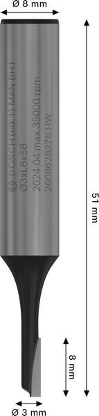 PRO Nutfräser, einschneidig, Ø 3&nbsp;x&nbsp;L 8, Schaft 8&nbsp;mm Produktbild img5 L