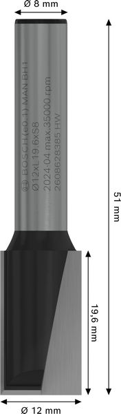 PRO Nutfräser, zweischneidig, Ø 12&nbsp;x&nbsp;L 19,6, Schaft 8&nbsp;mm Produktbild img5 L