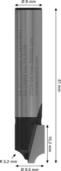 PRO Viertelstabfräser, Ø 3,2&nbsp;x&nbsp;Ø 9,5, Schaft 8&nbsp;mm Produktbild img5 L