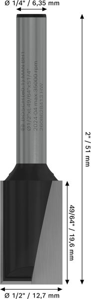 PRO Nutfräser, zweischneidig, Ø 1/2"&nbsp;x&nbsp;L 49/64", Schaft 1/4" Produktbild img5 L