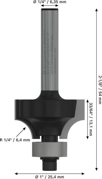 PRO Abrundfräser, R 1/4", Schaft 1/4" Produktbild img5 L