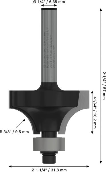 PRO Abrundfräser, R 3/8", Schaft 1/4" Produktbild img5 L