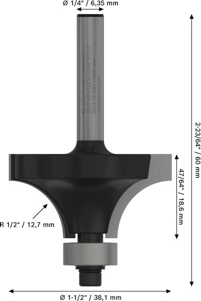 PRO Abrundfräser, R 1/2", Schaft 1/4" Produktbild img5 L