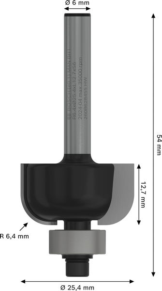 PRO Hohlkehlfräser, R&nbsp;6,4, Schaft 6&nbsp;mm Produktbild img5 L