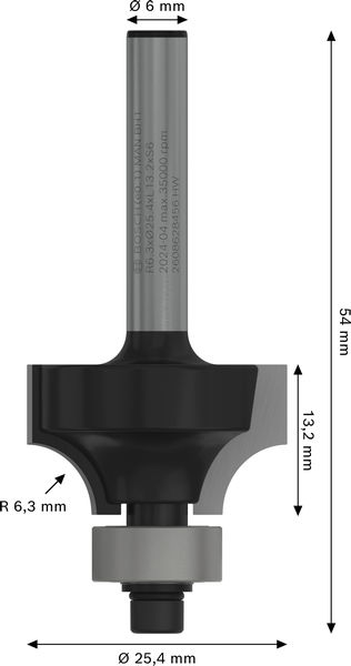 PRO Abrundfräser, R 6,3, Schaft 6&nbsp;mm Produktbild img5 L