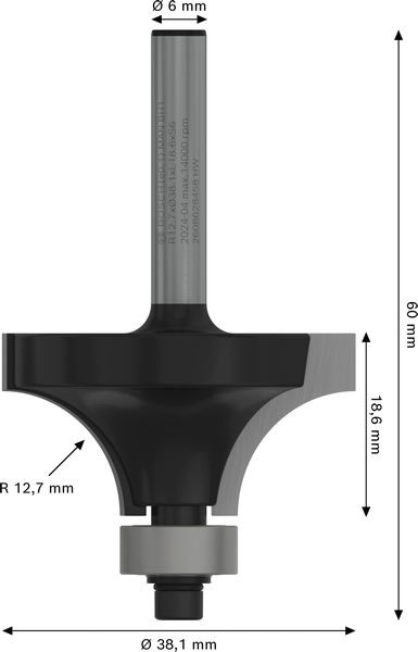 PRO Abrundfräser, R 12,7, Schaft 6&nbsp;mm Produktbild img5 L