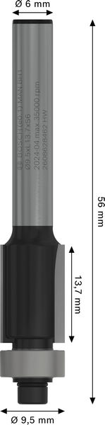 PRO Bündigfräser mit untenlieg. Führungskugellager, Ø 9,5&nbsp;x&nbsp;L 13,7, Schaft 6&nbsp;mm Produktbild img5 L