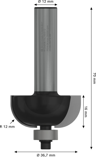 PRO Hohlkehlfräser, R&nbsp;12, Schaft 12&nbsp;mm Produktbild img5 L
