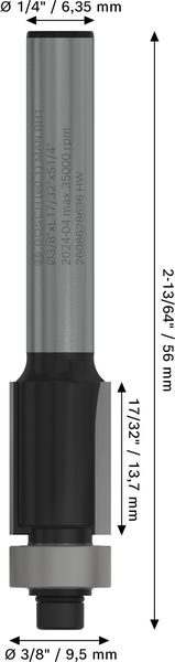 PRO Bündigfräser mit untenlieg. Führungskugellager, Ø 3/8"xL 17/32", Schaft 1/4" Produktbild img5 L