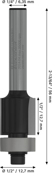 PRO Bündigfräser mit untenlieg. Führungskugellager, Ø 1/2"&nbsp;x&nbsp;L 1/2", Schaft 1/4" Produktbild img5 L