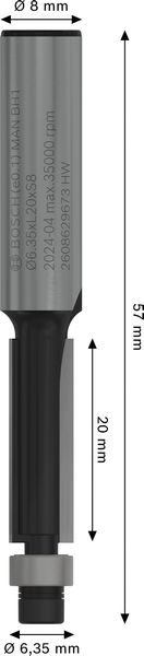 PRO Bündigfräser mit untenliegendem Führungskugellager, Ø6,35 x L20, Schaft 8&nbsp;mm Produktbild img5 L