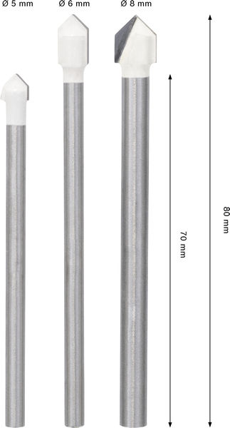 CYL-9  Soft Ceramic Bohrer-Set, 5 x 70; 6 x 80; 8 x 80 mm, 3-tlg. Produktbild img4 L