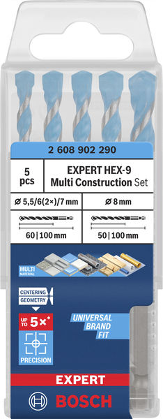 EXPERT HEX-9 Multi Construction Bohrer-Set, D= 5,5 / 6 / 6 / 7 / 8 mm, 5-tlg. Produktbild img2 L