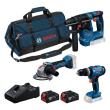 Combo Kit Set mit 3 18V-Werkzeugen: GSB + GBH + GWS + 2x GBA 4.0Ah + GAL18V-40 Produktbild