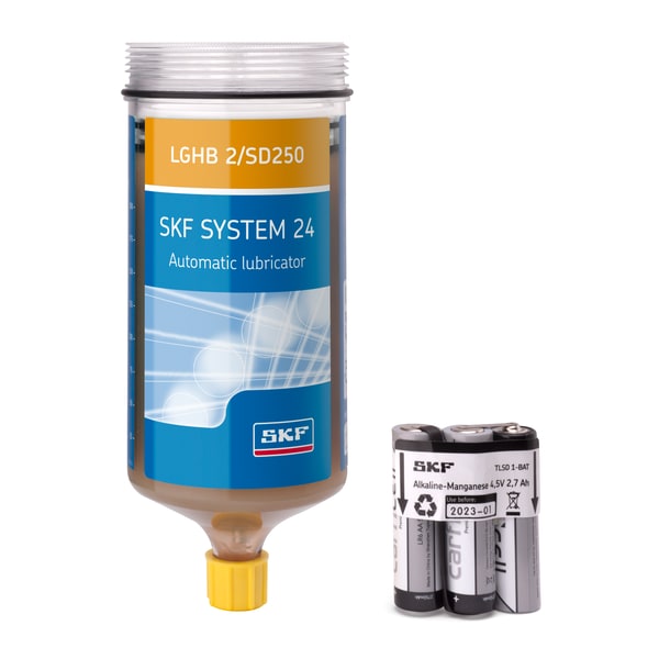 Refill cartridge grease filled, with battery for Electro-mechanical single point lubricator Produktbild img1 L