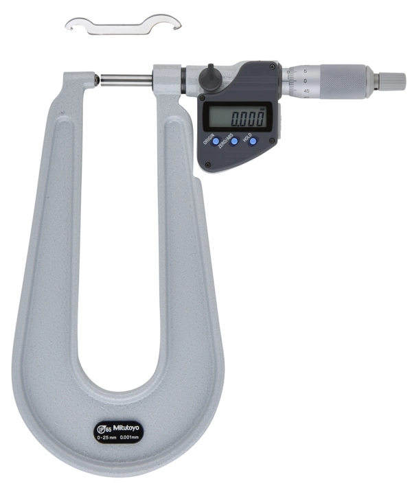 Digitale Bügelmessschraube mit tiefem Bügel IP65 0-25 mm, sphärischer Amboss Produktbild img1 L