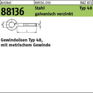 ART 88136 Gewindeösen Stahl Typ 48 M 3 x 10 galv. verzinkt gal Zn VE=S Produktbild img1 L