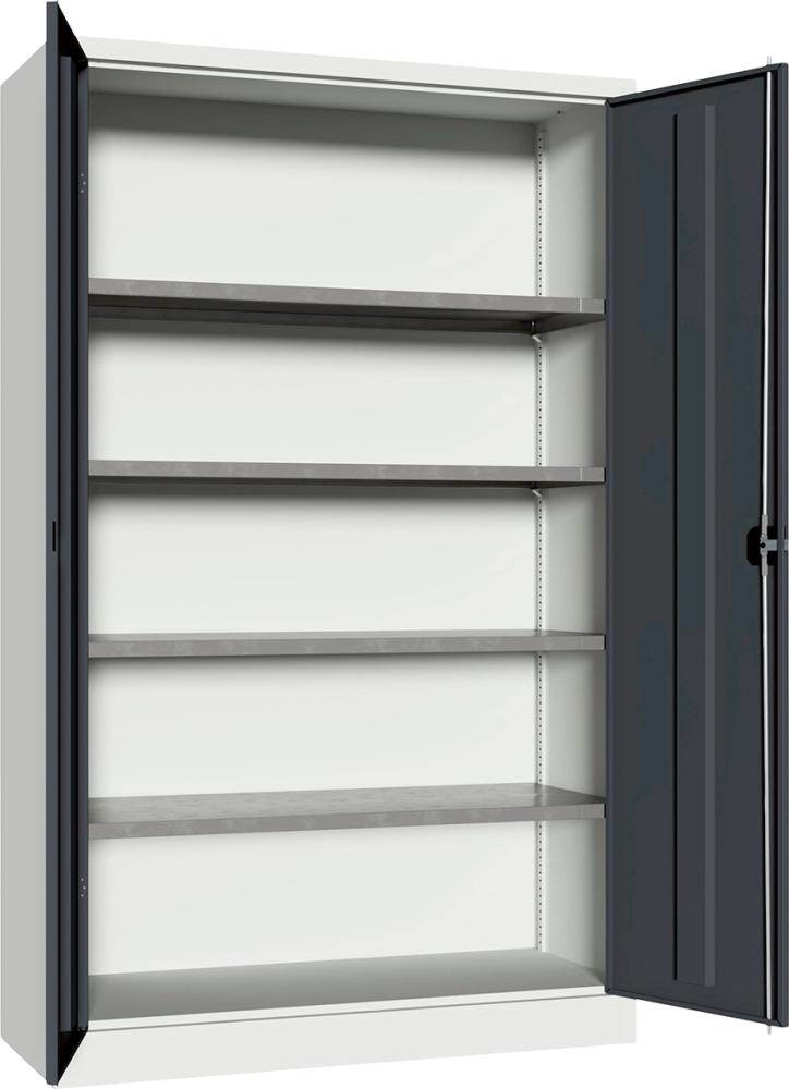 Flügeltürenschrank 4 Einlegeböden a 80kg RAL 7035/7016 B1200xT500xH1950mm Produktbild img2 L