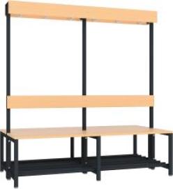 Garderobensitzbank buche mit Schuhrost zweiseitig RAL 7016 B1500xT770xH420/1600mm Produktbild