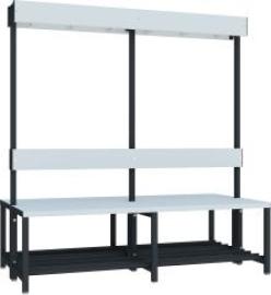 Garderobensitzbank PVC mit Schuhrost zweiseitig RAL 7016 B1500xT400xH420/1600mm Produktbild