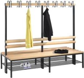 Garderobenbank doppels. B1960xT756xH1710 mm RAL 7021/Hartholz mit Schuhrost, 6 Füße CP Produktbild