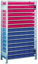 Steckregal B1000xT500xH2000 mm Grundfeld 16 Böden vzk Fachlast 150kg 110 Kästen Produktbild