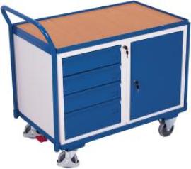 Tischwagen 250kg B1125xT625xH1010mm RAL 7035/5010 4 Schubladen, 1 Schrank Produktbild