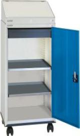 Schreibpultschrank B500xT500xH1310 mm RAL 7035/5010 1 Schublade, 2 Wannen Produktbild