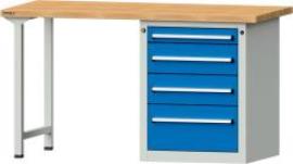 Format Kombi-Werkbank B1500xT700xH840mm RAL 7035/5012 BMP: 40 mm 4 Schubladen Produktbild