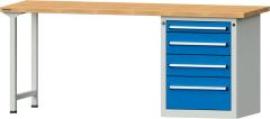 Format Kombi-Werkbank B2000xT700xH840mm RAL 7035/5012 BMP: 40 mm 4 Schubladen Produktbild