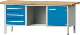 Format Kastenwerkbank B2000xT700xH840mm RAL 7035/5012 BMP: 40 mm 3 Schubladen, 1 Tür Produktbild