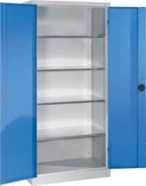 Schwerlastschrank m.TürenB1200xT400xH1950 mm RAL 7035/5012,4Fachböden Tragkraft 110kg Produktbild