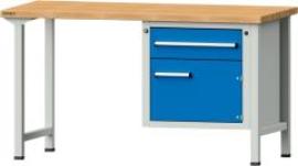 Format Kombi-Werkbank B1500xT700xH840mm RAL 7035/5012 BMP: 40 mm 1 Schublade, 1 Tür Produktbild