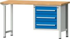 Format Kombi-Werkbank B1500xT700xH840mm RAL 7035/5012 BMP: 40 mm 3 Schubladen Produktbild