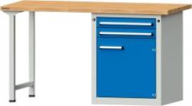 Format Kombi-Werkbank B1500xT700xH840mm RAL 7035/5012 BMP: 40 mm 2 Schubladen, 1 Tür Produktbild