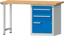 Format Kombi-Werkbank B1500xT700xH840mm RAL 7035/5012 BMP: 40 mm 2 Schubladen, 1 Tür Produktbild