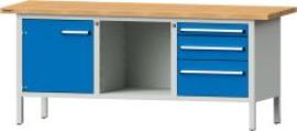 Format Kastenwerkbank B2000xT700xH840mm RAL 7035/5012 BMP: 40 mm 3 Schubladen, 1 Tür Produktbild