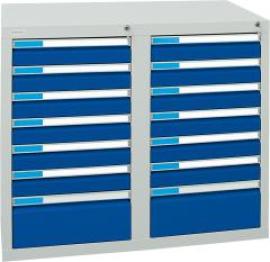 Format Schubladenschrank B500xT1000xH900mm RAL 7035/5010 14 Schubladen 75kg Produktbild