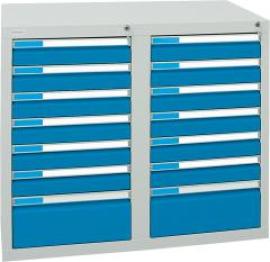 Format Schubladenschrank B500xT1000xH900mm RAL 7035/5012 14 Schubladen 75kg Produktbild